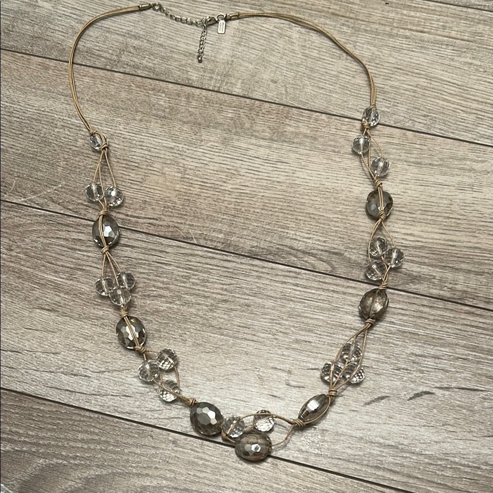 Deborah Grivas Elegant Silver and Gold Beaded Necklace Adjustable Twine
